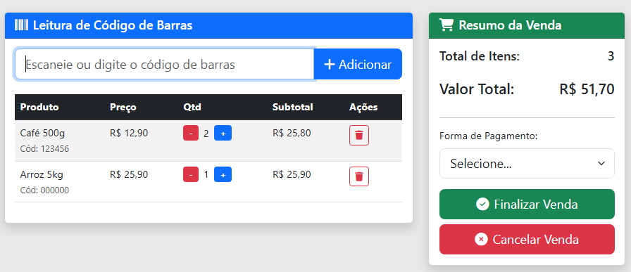 Tela de Vendas Rapheus PDV
